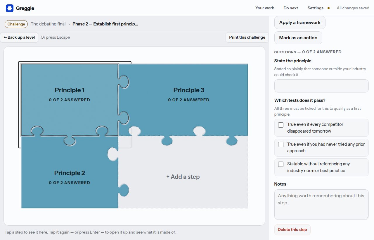 Inside Phase 2 — Establish first principles: the board one level down